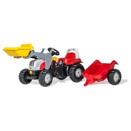 Traktor na pedały STEYR czerwony z łyżką i przyczepą, Rolly Toys rollyKid