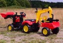 Traktor Na Pedały Z Przyczepą, Łyżką I Koparką Czerwony/ Tr3009