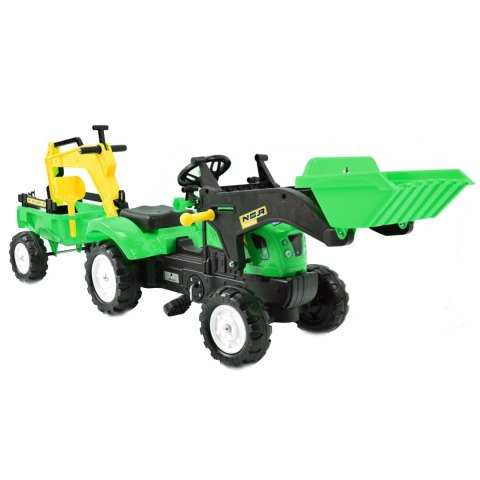 Traktor Na Pedały Z Przyczepą, Łyżką I Koparką Zielony/ Tr3009