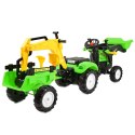 Traktor Na Pedały Z Przyczepą, Łyżką I Koparką Zielony/ Tr3009