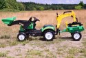 Traktor Na Pedały Z Przyczepą, Łyżką I Koparką Zielony/ Tr3009